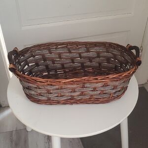 20"x11" Wicker Basket With Wood Handles